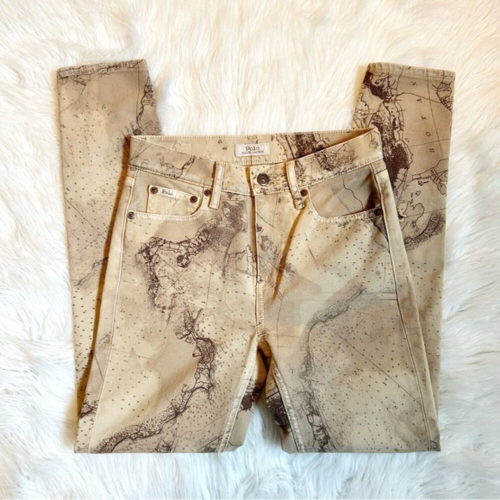 Polo Ralph Lauren The Tompkins Skinny High Rise Ankle Tan Brown Map Size 25R